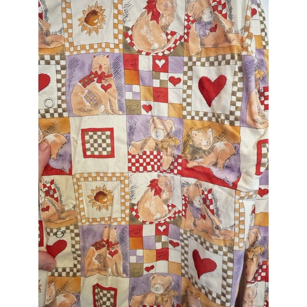 Cotton Scrubs Cat Teddy Heart Patchwork Print Scrub Jacket Estimated Size Large - Picture 7 of 15